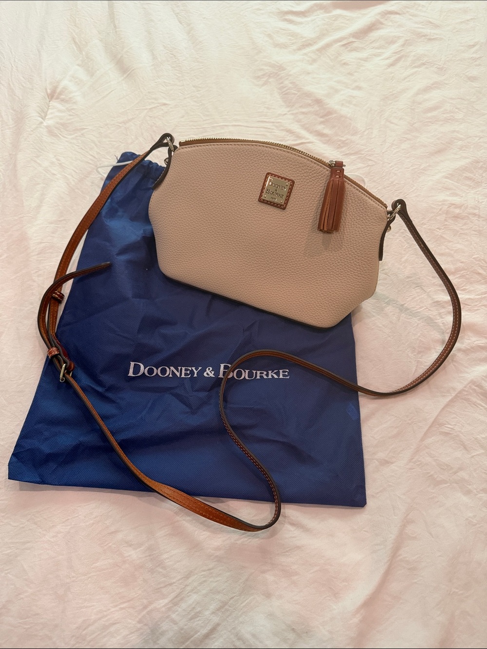 Dooney & Bourke Blush Pebbled Leather Crossbody with Brown Strap